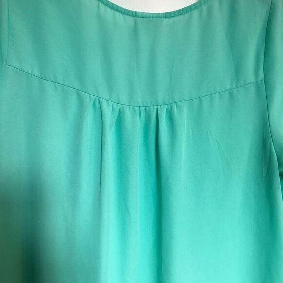 NEON SOUL - EUC - L Sz M Scoop Neck Cap Sleeve Pocket Blouse/Aqua 100% Polyester - Picture 11 of 11